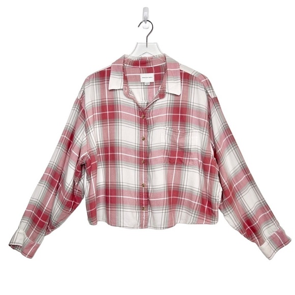 American Eagle Outfitters Tops - American Eagle Super Soft Cropped Flannel Button Down Shirt Sz 2X